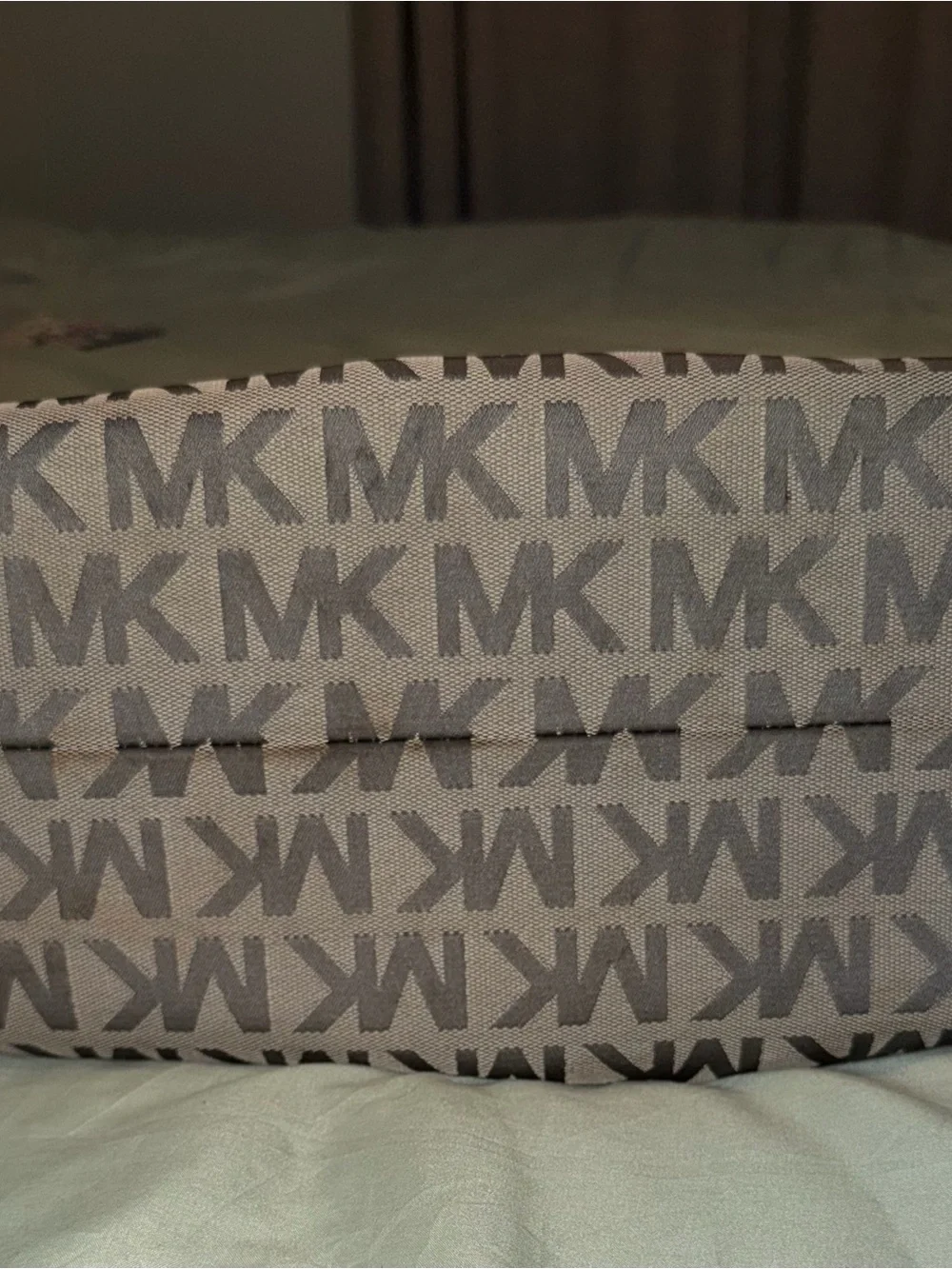 Michael Kors Gray MK Monogram Satchel with Metallic Handles
